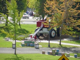 Big red wagon in the park