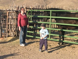 Sherry and Nicolas visiting the horse that was in 'time out' for eating so much a sadle wouldn't fit on him anymore. 