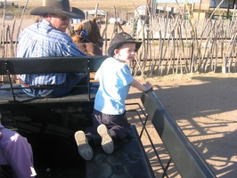 Getting ready to go for a ride in the wagon.