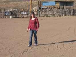 Sherry strolling towards the horses.  