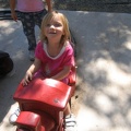Stelli riding our train we have in the back yard. 