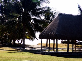 A recently built thatch hut at Tulum, looking off to the ocean.