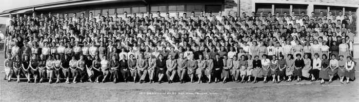 1953 graduates of Milby High School, Houston Texas--Mark 4th from left on top row