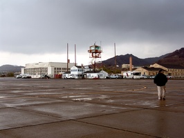 Wendover airport main buildings seen from the Air America prop airplane