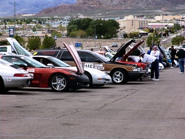 Car show the day before the race.  Please add comments to identify the cars and/or owners.