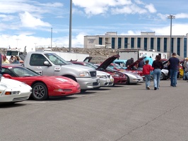 Car show the day before the race.  Please add comments to identify the cars and/or owners.