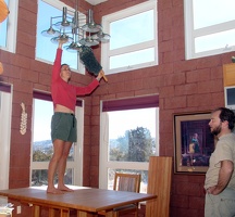 Julie cleaning, Eric supervising