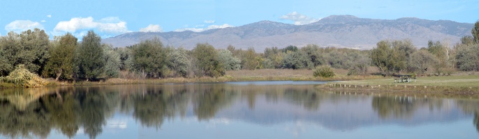 Eagle Island Park Lake/Boise foothills panorama