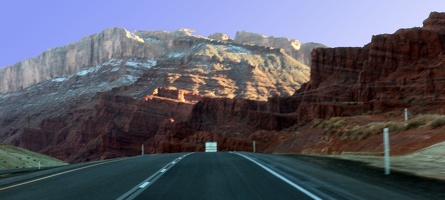 The road leading into Moab, Utah (taken while driving)